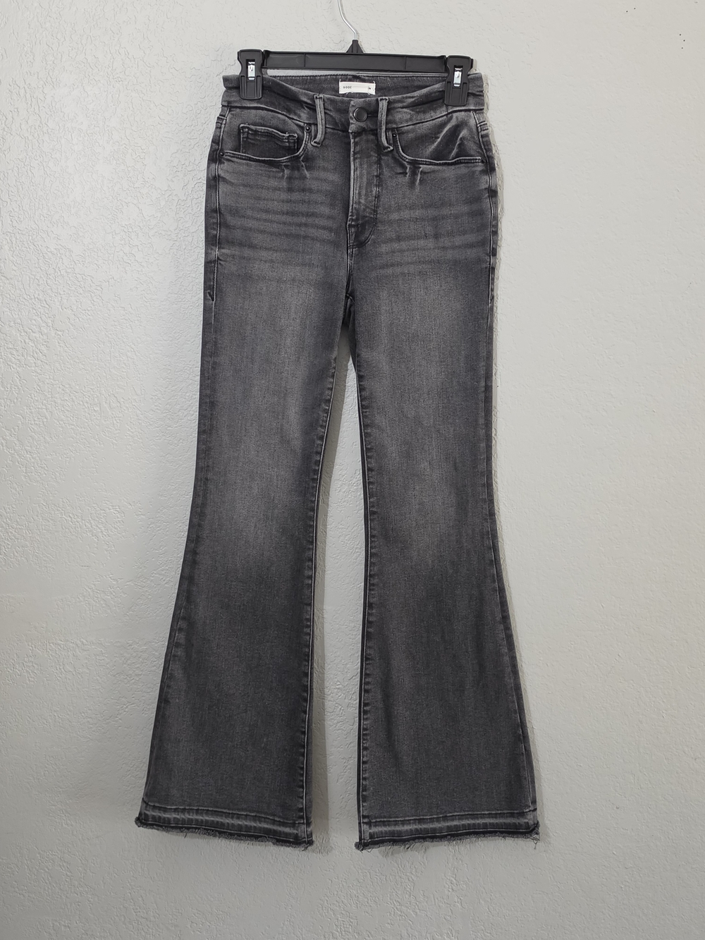 Good American Good Petite Flare Black Stretch Denim Mid Rise Womens 4/27
